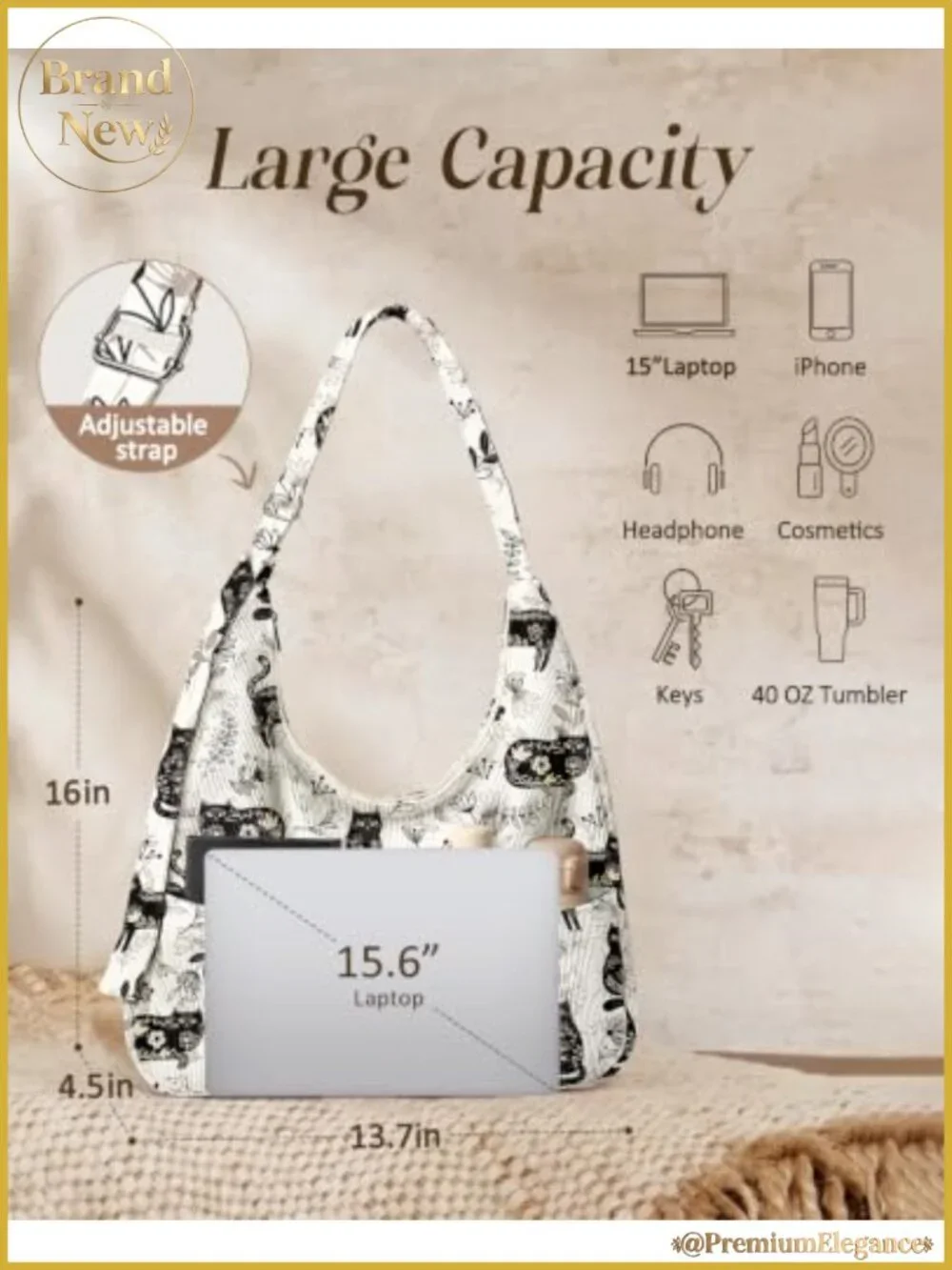 Corduroy Hobo Bag Women Slouchy Shoulder Crossbody Tote with Zipper Pockets